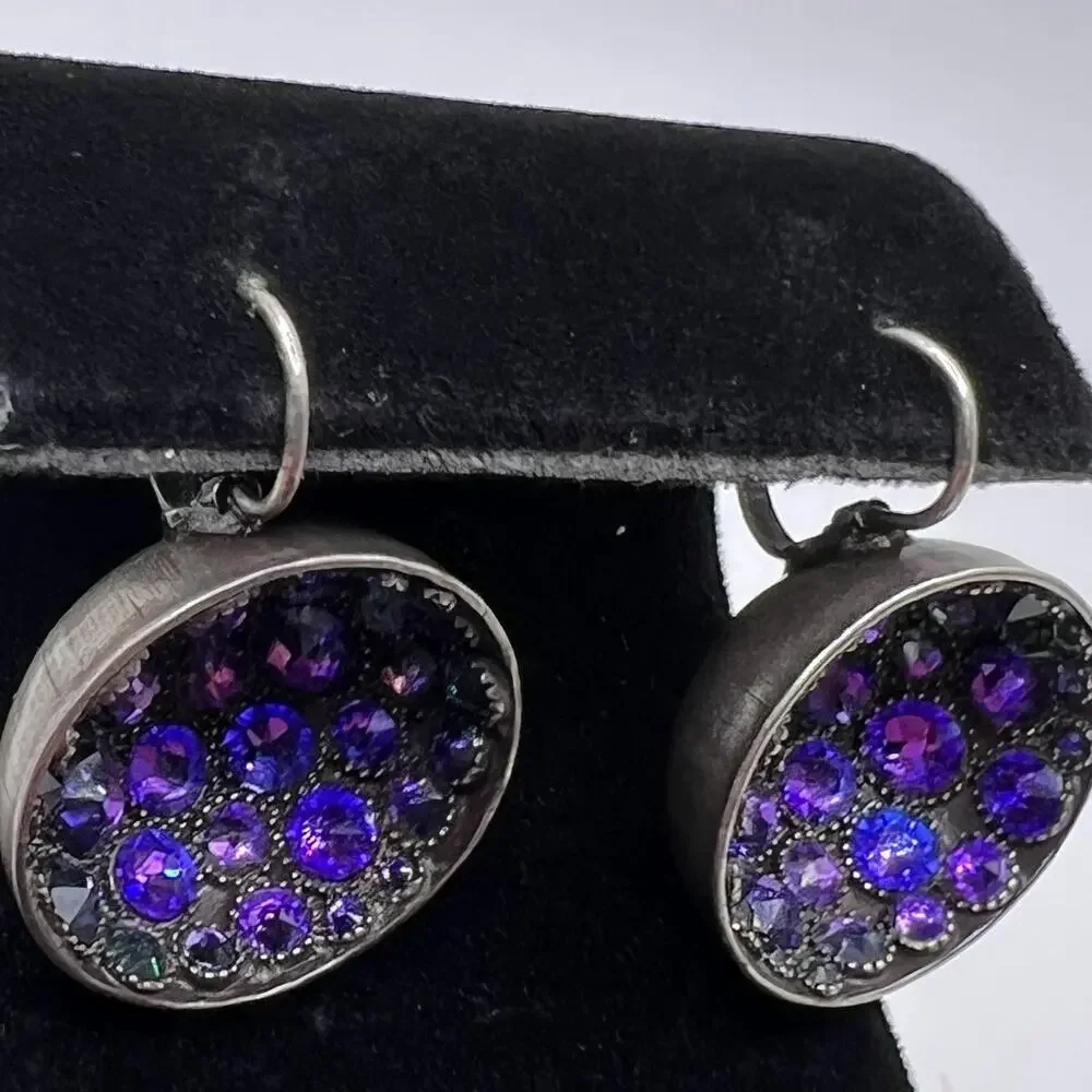Vintage KONPLOTT Concave Purple Crystal Earrings - Picture 4 of 8